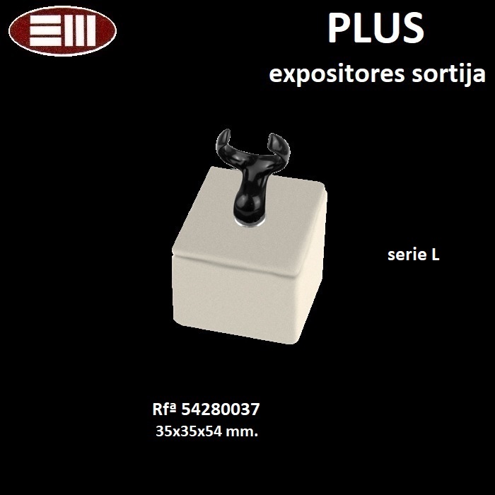 Expositor PLUS sortija fleje, prisma cuadrangular 35x35x54 mm.