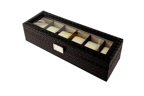 Estuche joyero 6 relojes cojín 330x110x80 mm.