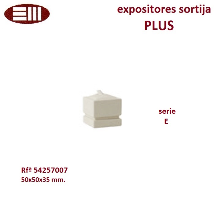 Expositor PLUS sortija lengüeta, hexaedro 50x50x35 mm.