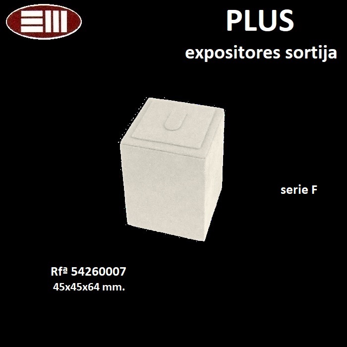Expositor PLUS sortija lengüeta, prisma rectangular 45x45x64 mm.