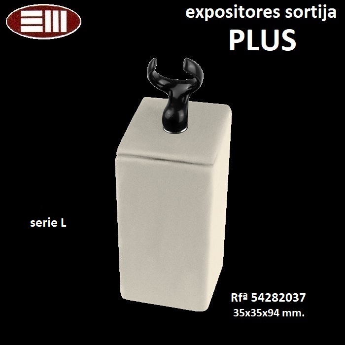 Expositor PLUS sortija fleje, prisma cuadrangular 35x35x94 mm.